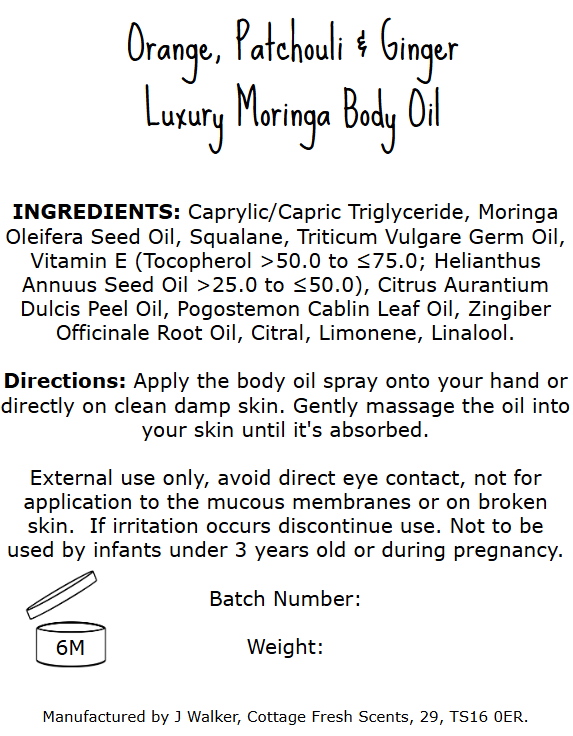 Natural Vegan - Luxurious Moringa Body Oil: Orange, Patchouli & Ginger Scented