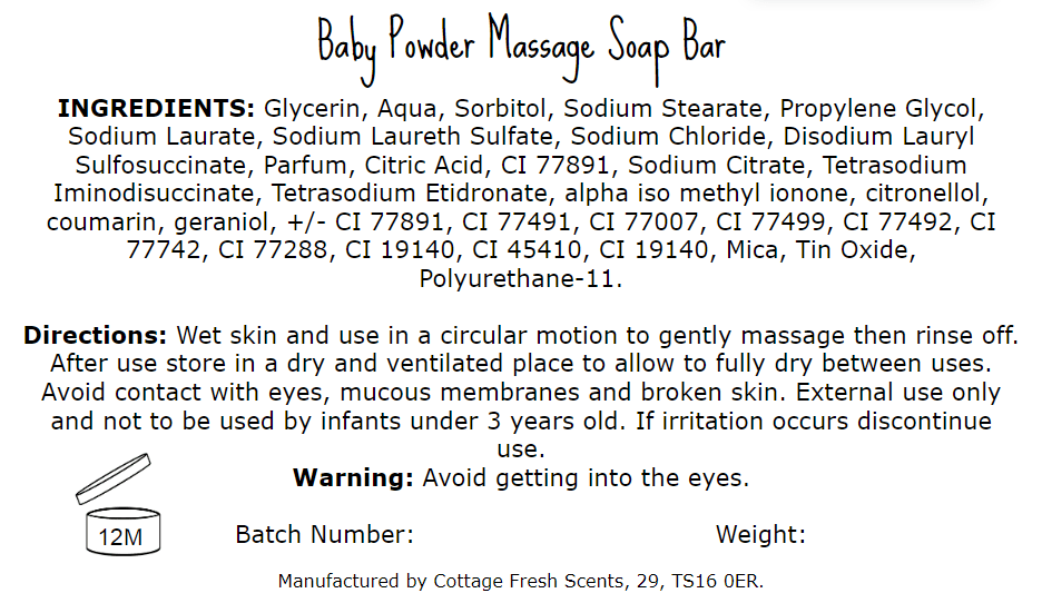 Baby Powder Massage Soap Bar - Massage Soap Bar - Cottage Fresh Scents