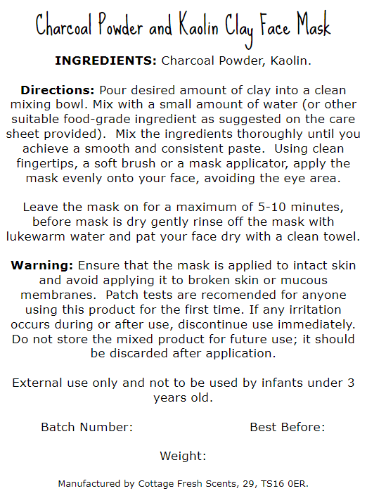 Charcoal & Kaolin Clay Luxurious Dry Face Mask - Face Mask - Cottage Fresh Scents