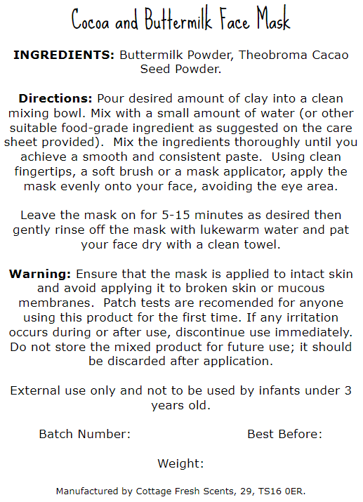 Cocoa & Buttermilk Luxurious Dry Face Mask - Dry Clay Face Mask - Cottage Fresh Scents