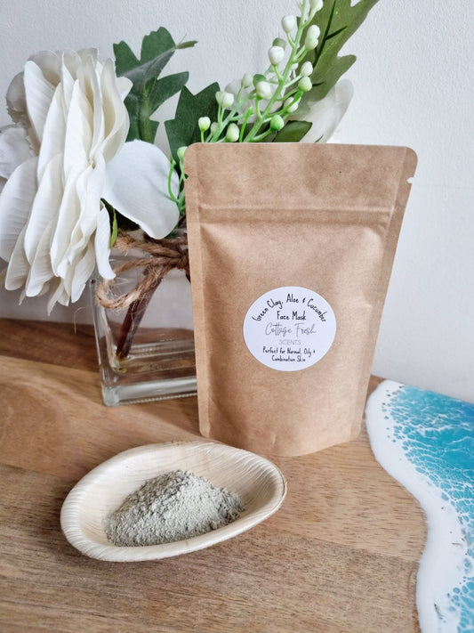 Green Clay, Aloe Vera & Cucumber Luxurious Dry Clay Face Mask - Dry Clay Face Mask - Cottage Fresh Scents