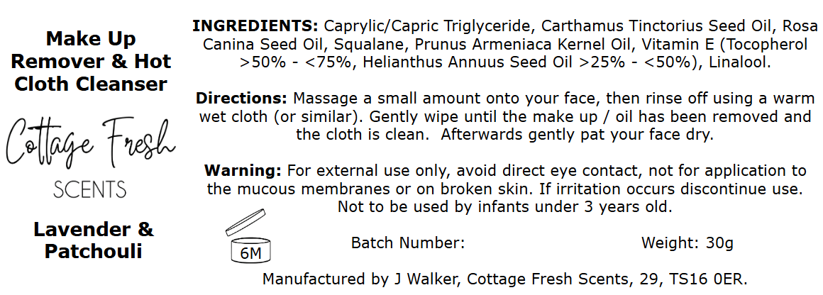 Lavender & Patchouli Make Up Remover / Hot Cloth Cleanser - Make Up Remover / Cleanser - Cottage Fresh Scents