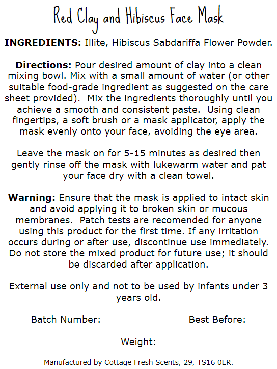 Red Clay & Hibiscus Luxurious Dry Clay Face Mask - Dry Clay Face Mask - Cottage Fresh Scents