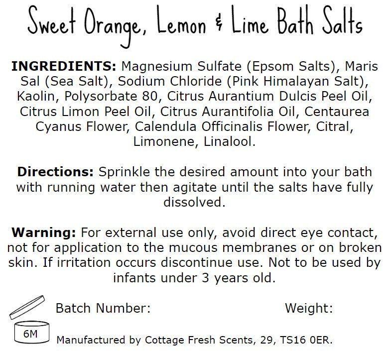 Sweet Orange, Lemon & Lime Bath Salts - Vegan Self Care Gift - Bath Salts - Cottage Fresh Scents