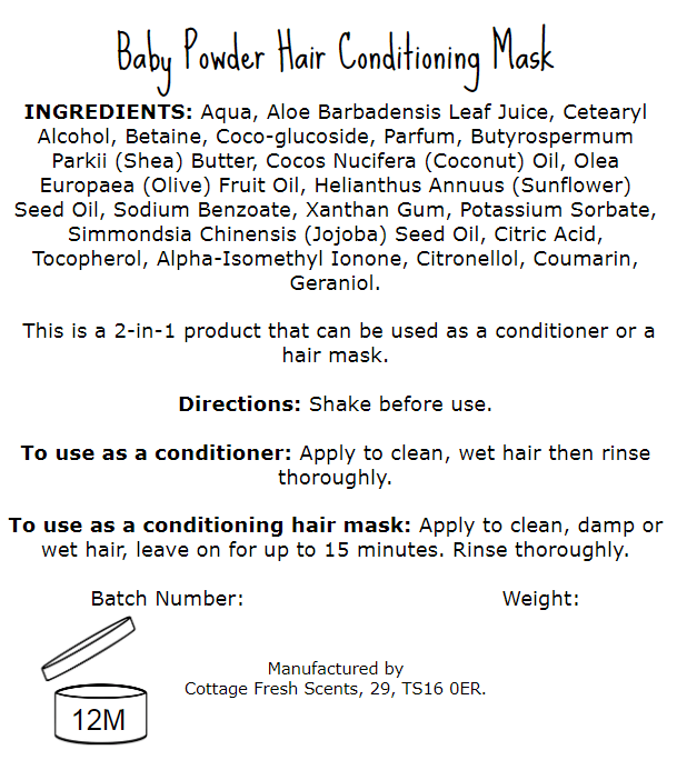 Baby Powder Hair Conditioning Mask - Conditioning Hair Mask - Cottage Fresh Scents