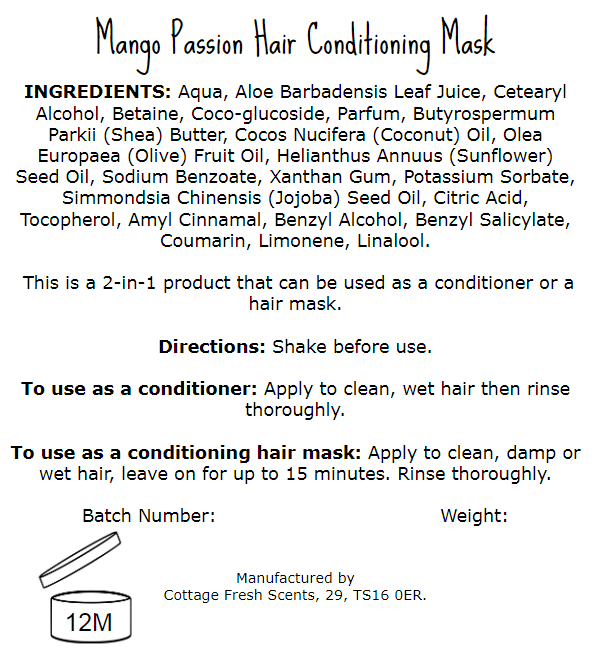 Mango Passion Hair Conditioning Mask - Conditioning Hair Mask - Cottage Fresh Scents