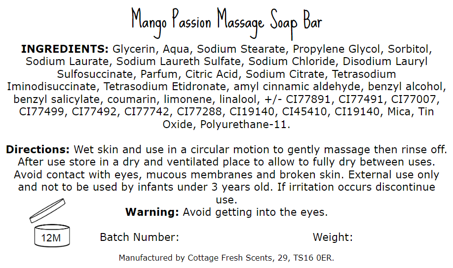 Mango Passion Massage Soap Bar - Massage Soap Bar - Cottage Fresh Scents