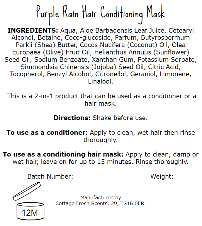 Purple Rain Hair Conditioning Mask - Conditioning Hair Mask - Cottage Fresh Scents