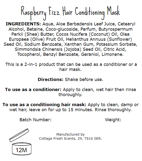 Raspberry Fizz Hair Conditioning Mask - Conditioning Hair Mask - Cottage Fresh Scents