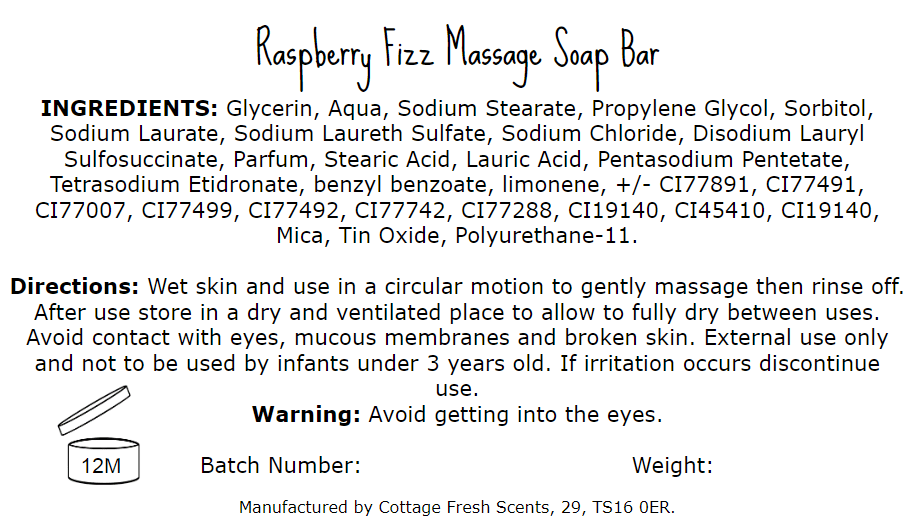 Raspberry Fizz Massage Soap Bar - Massage Soap Bar - Cottage Fresh Scents