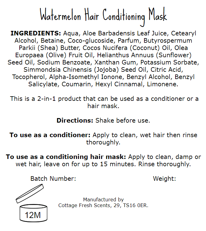 Refreshing Watermelon Hair Conditioning Mask - Conditioning Hair Mask - Cottage Fresh Scents