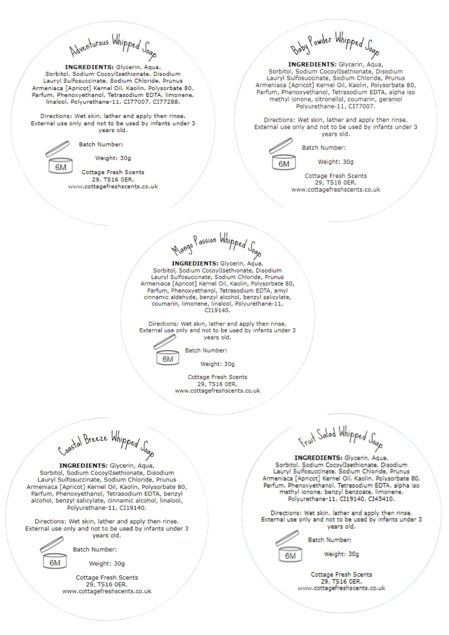 Set of Whipped Soap Samples - Whipped Soap - Cottage Fresh Scents