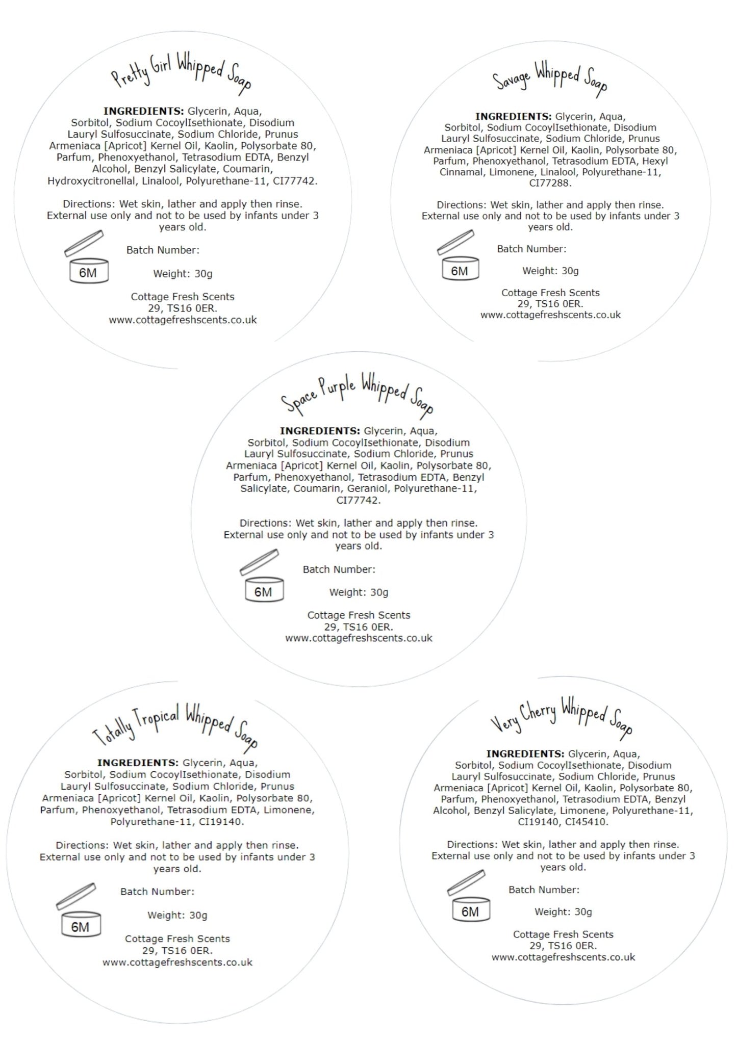 Set of Whipped Soap Samples - Whipped Soap - Cottage Fresh Scents