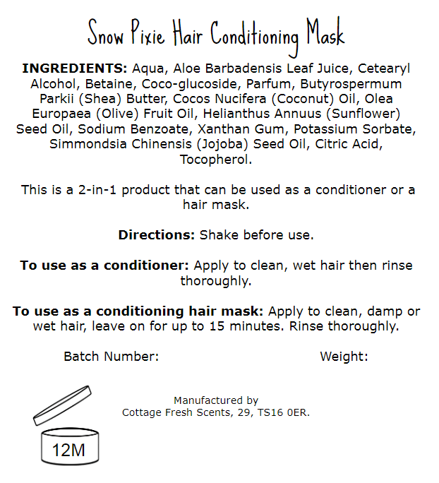 Snow Pixie Hair Conditioning Mask - Conditioning Hair Mask - Cottage Fresh Scents