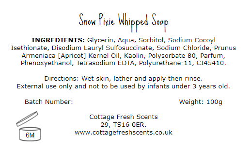 Snow Pixie Whipped Soap - Whipped Soap - Cottage Fresh Scents