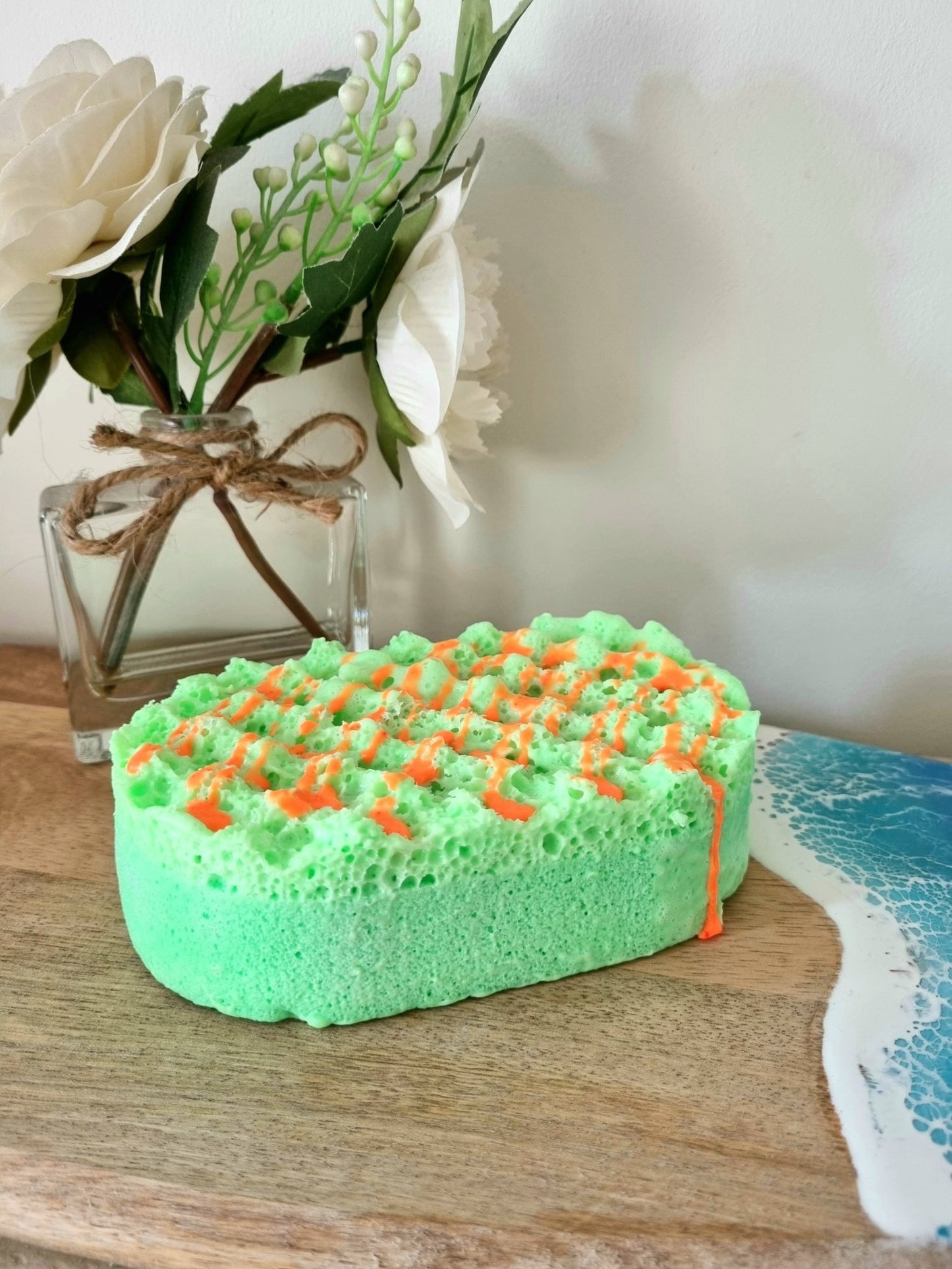 Tropical Mango & Lime Soap Infused Exfoliating Massage Sponge - Soap Sponge - Cottage Fresh Scents
