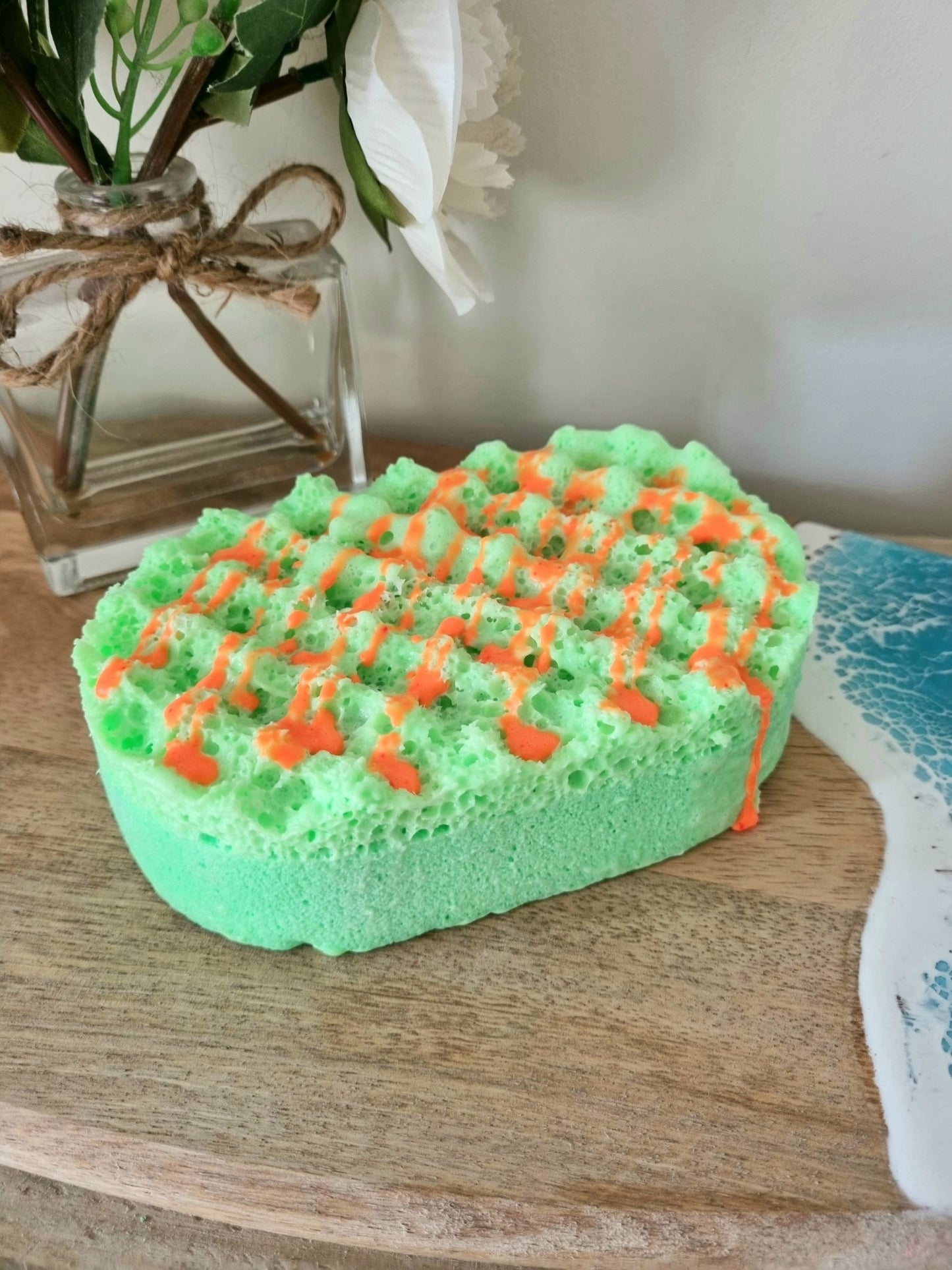 Tropical Mango & Lime Soap Infused Exfoliating Massage Sponge - Soap Sponge - Cottage Fresh Scents