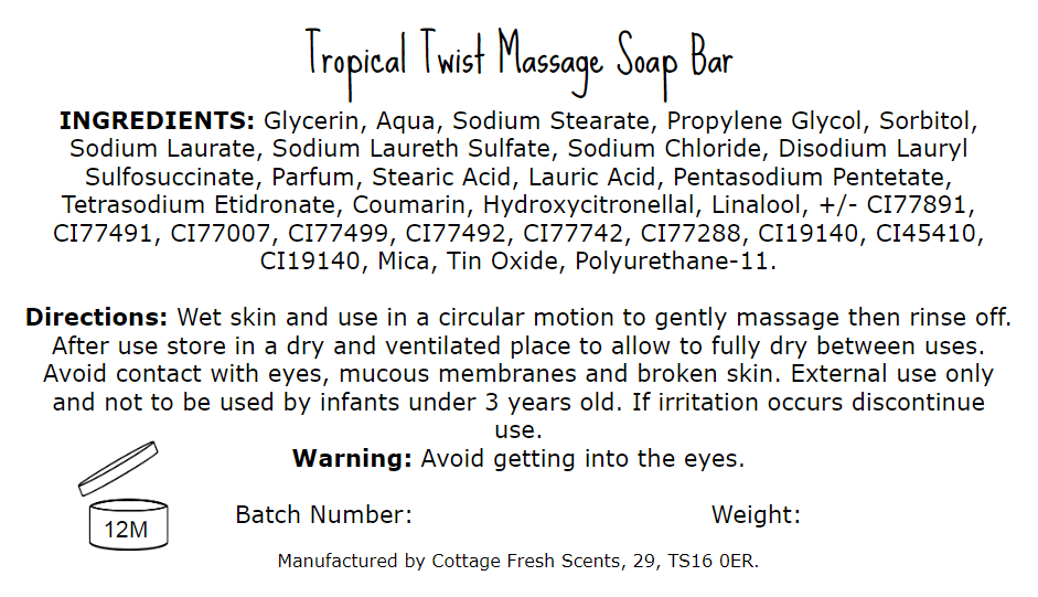 Tropical Twist Massage Soap Bar - Massage Soap Bar - Cottage Fresh Scents
