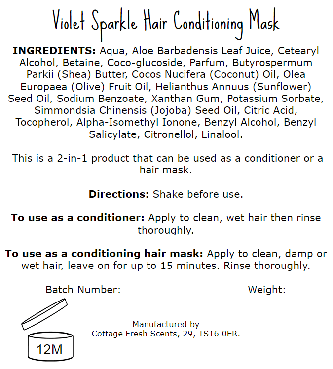 Violet Sparkle Hair Conditioning Mask - Conditioning Hair Mask - Cottage Fresh Scents