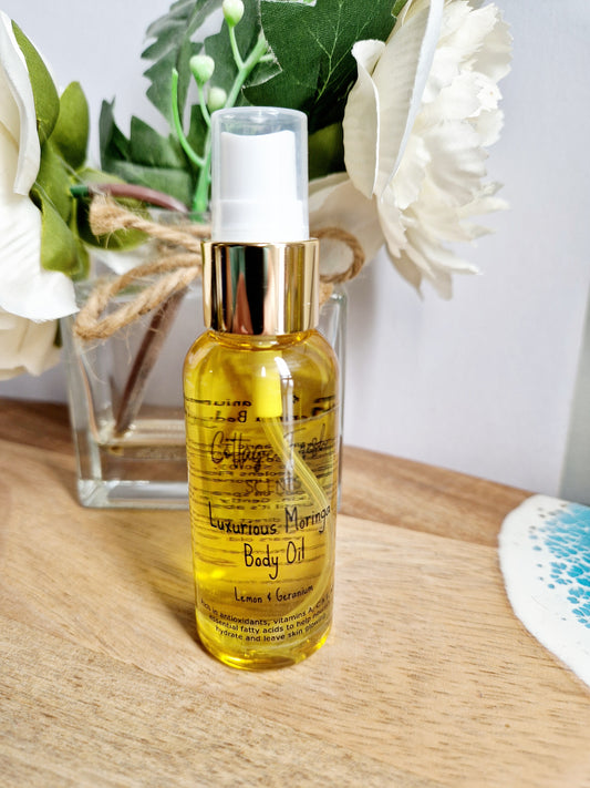 Natural Vegan - Luxurious Moringa Body Oil: Lemon & Geranium Scented