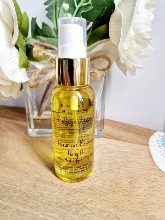 Natural Vegan - Luxurious Moringa Body Oil: Lemon, Black Pepper & May Chang Scented