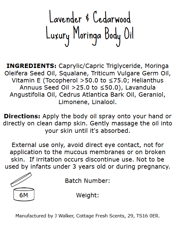 Natural Vegan - Luxurious Moringa Body Oil: Lavender & Cedarwood Scented