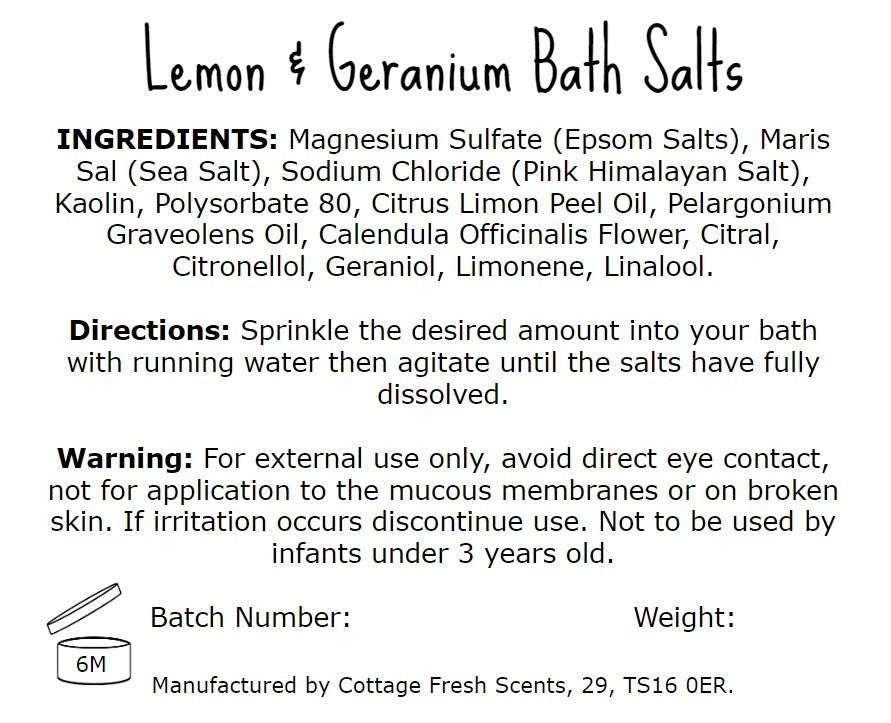Lemon & Geranium Bath Salts - Vegan Self Care Gift