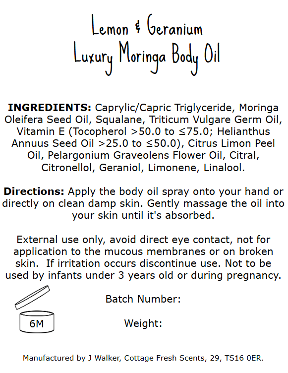 Natural Vegan - Luxurious Moringa Body Oil: Lemon & Geranium Scented