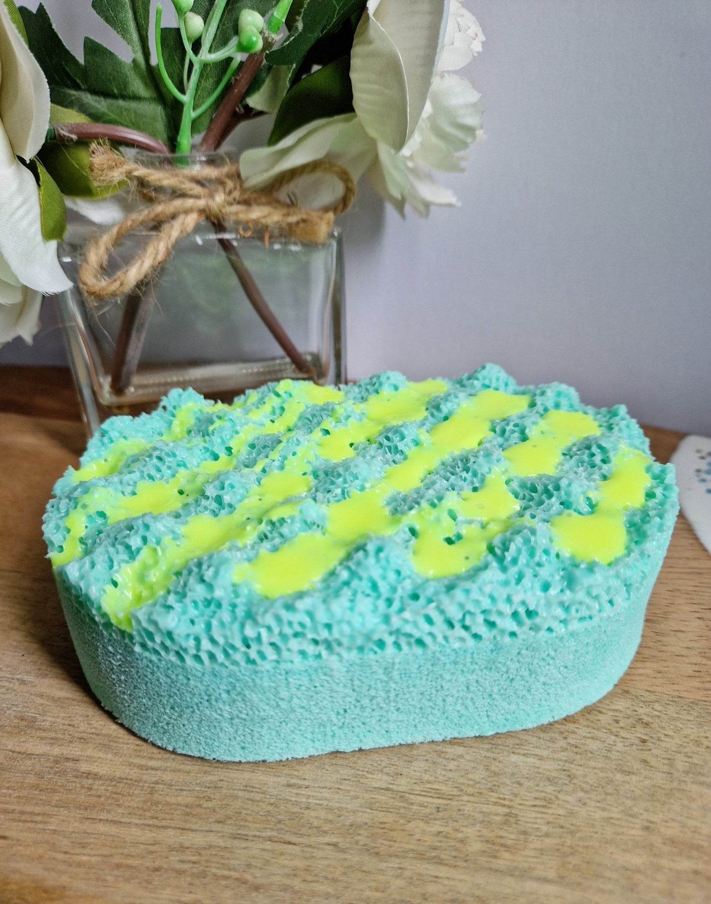Citronella, Eucalyptus, Lemongrass & Peppermint Soap Infused Exfoliating Massage Sponge - Soap Sponge - Cottage Fresh Scents