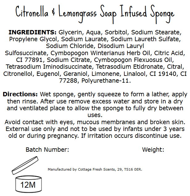 Citronella & Lemongrass Soap Infused Exfoliating Massage Sponge - Soap Sponge - Cottage Fresh Scents