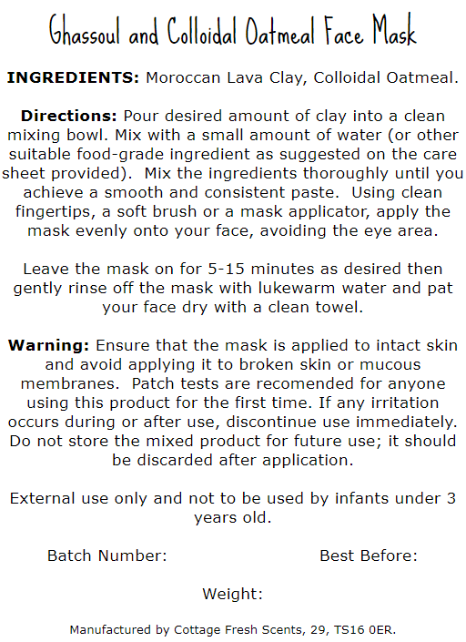 Ghassoul & Colloidal Oatmeal Luxurious Dry Clay Face Mask - Dry Clay Face Mask - Cottage Fresh Scents