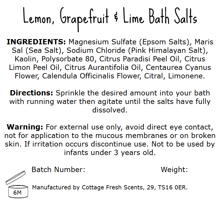 Lemon, Grapefruit & Lime Bath Salts - Vegan Self Care Gift - Bath Salts - Cottage Fresh Scents