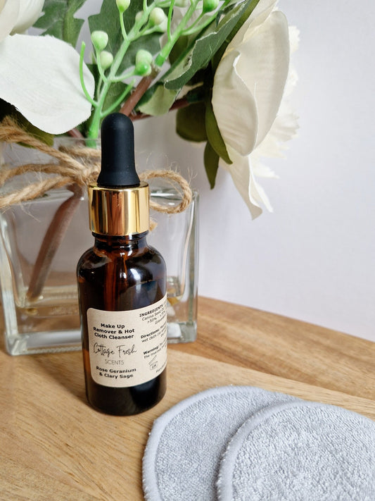 Natural Vegan - Hot Cloth Facial Cleanser and Make Up Remover: Geranium & Clary Sage Scented - Make Up Remover / Cleanser - Cottage Fresh Scents