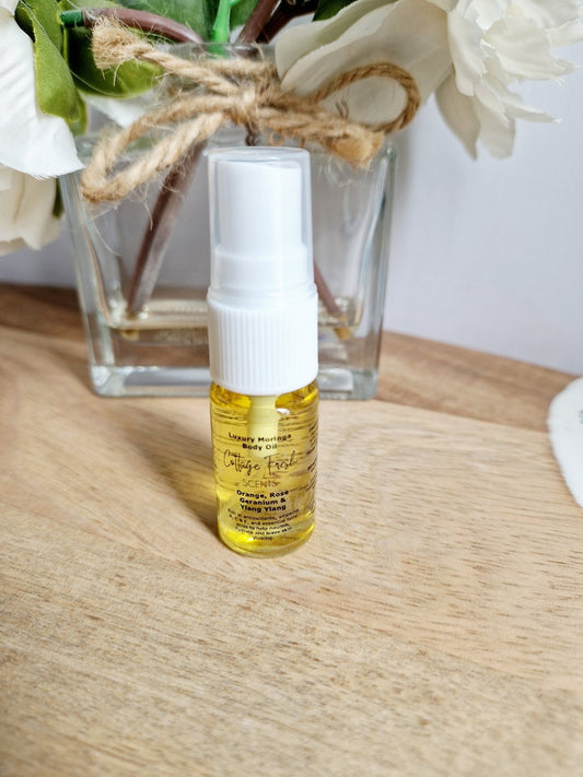 Natural Vegan - Luxurious Moringa Body Oil: Orange, Rose Geranium & Ylang Ylang Scented - Body Oil - Cottage Fresh Scents