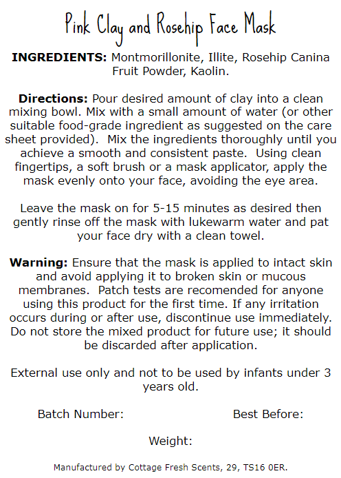 Pink Clay & Rosehip Powder Luxurious Dry Clay Face Mask - Dry Clay Face Mask - Cottage Fresh Scents