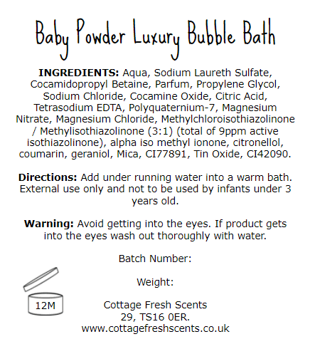 Baby Powder Luxury Bubble Bath - Bubble Bath - Cottage Fresh Scents