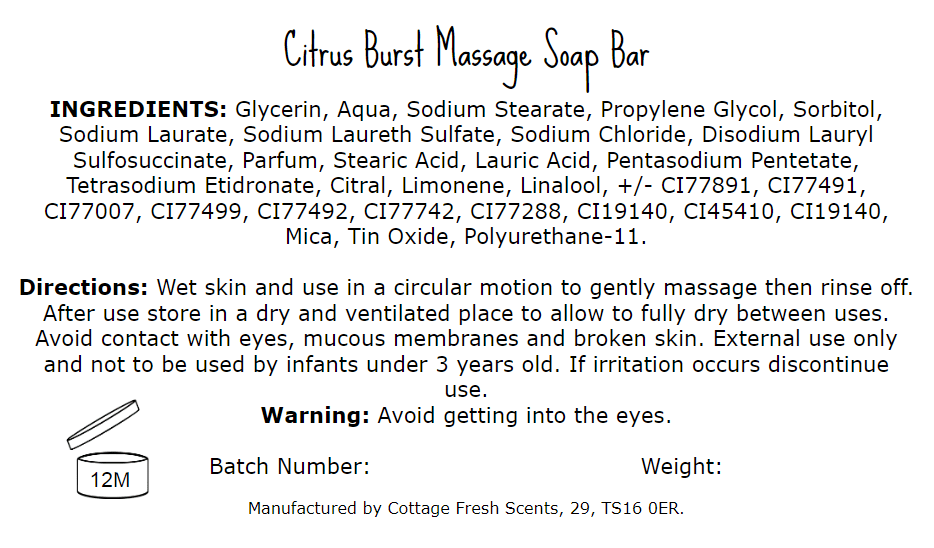 Citrus Burst Massage Soap Bar - Massage Soap Bar - Cottage Fresh Scents
