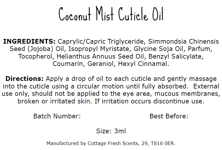 Coconut Mist Cuticle Oil - Cuticle Oil - Cottage Fresh Scents