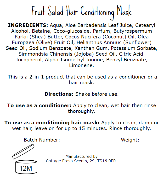 Fruit Salad Hair Conditioning Mask - Conditioning Hair Mask - Cottage Fresh Scents