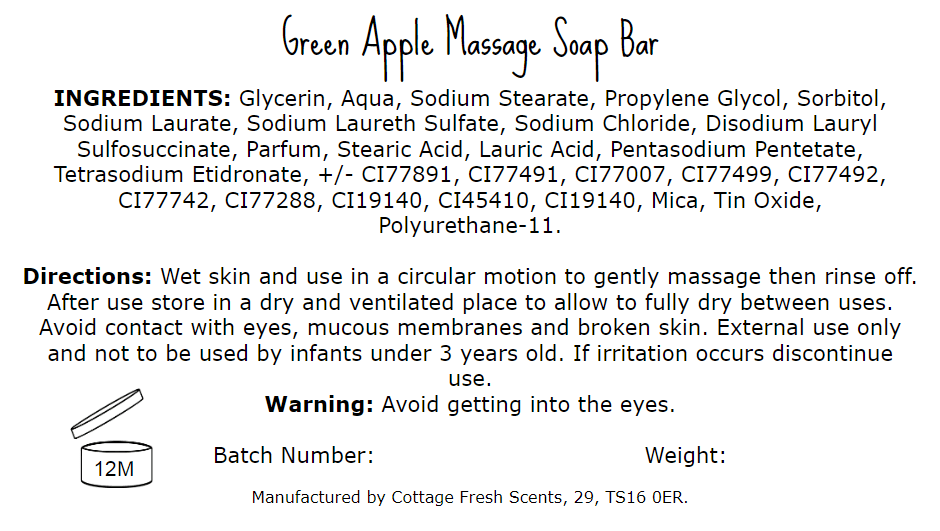 Green Apple Massage Soap Bar - Massage Soap Bar - Cottage Fresh Scents