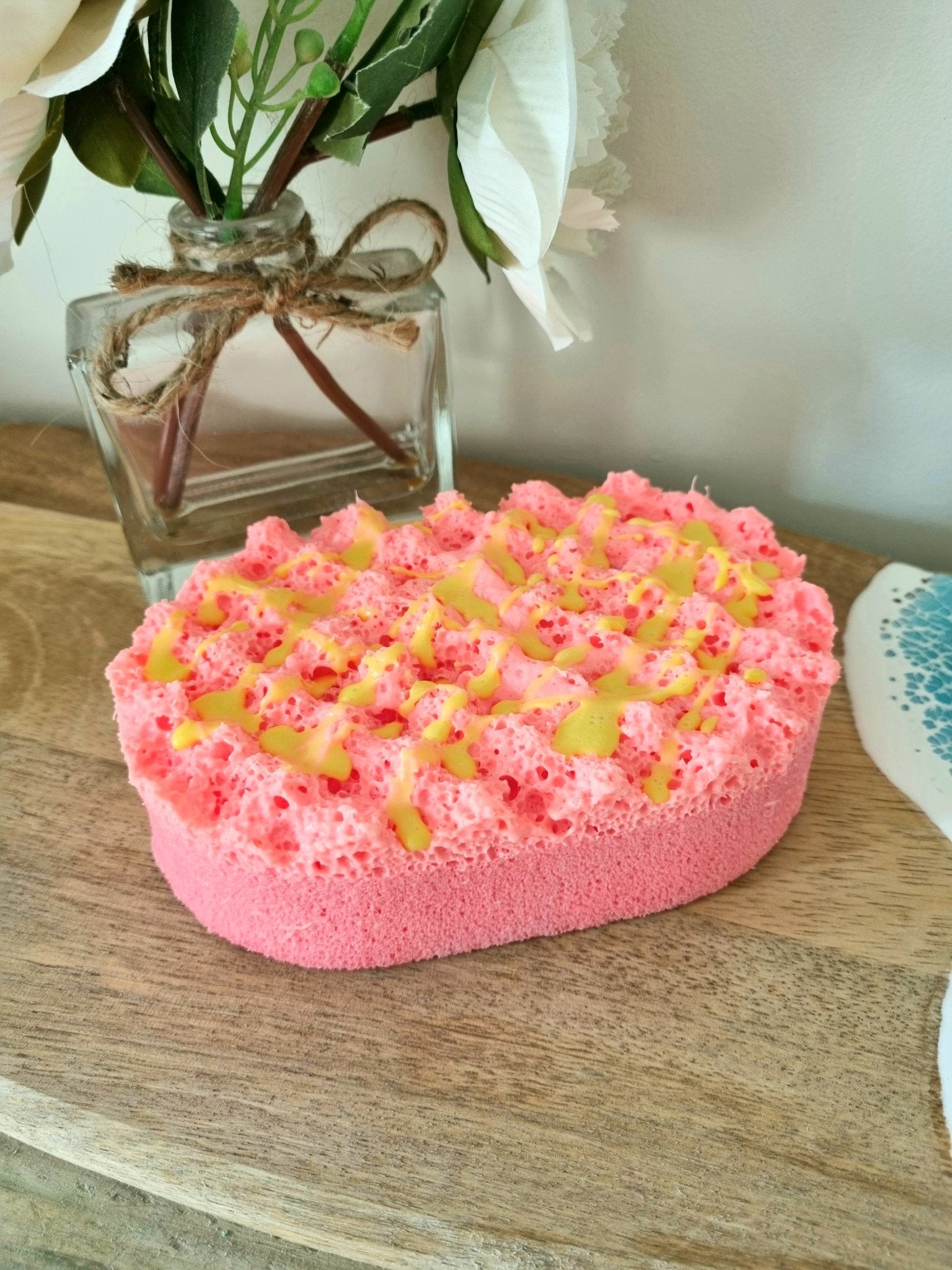 Pink Grapefruit Soap Infused Exfoliating Massage Sponge - Soap Sponge - Cottage Fresh Scents
