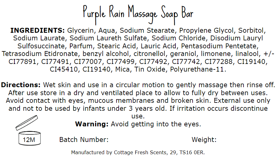 Purple Rain Massage Soap Bar - Massage Soap Bar - Cottage Fresh Scents