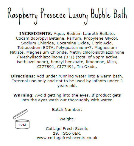 Raspberry Prosecco Luxury Bubble Bath - Bubble Bath - Cottage Fresh Scents