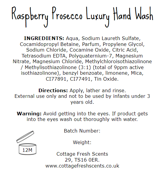 Raspberry Prosecco Luxury Hand Wash - Hand Wash - Cottage Fresh Scents