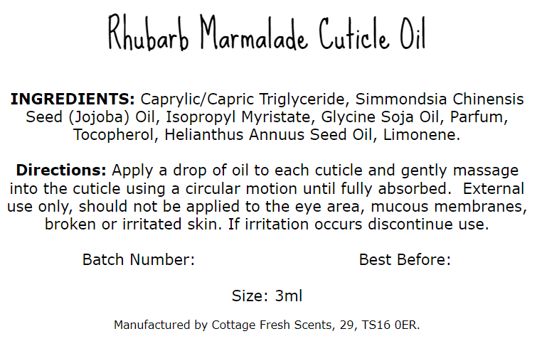 Rhubarb Marmalade Cuticle Oil - Cuticle Oil - Cottage Fresh Scents
