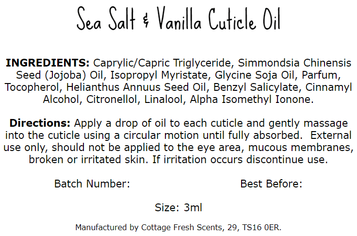 Sea Salt & Vanilla Cuticle Oil - Cuticle Oil - Cottage Fresh Scents