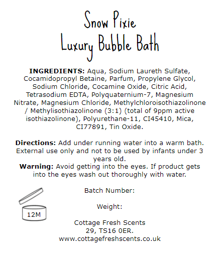 Snow Pixie Luxury Bubble Bath - Bubble Bath - Cottage Fresh Scents