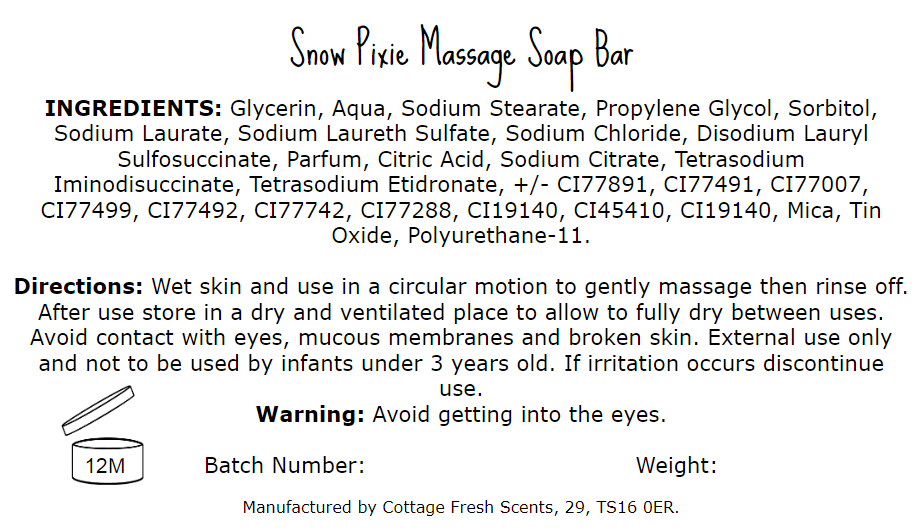 Snow Pixie Massage Soap Bar - Massage Soap Bar - Cottage Fresh Scents