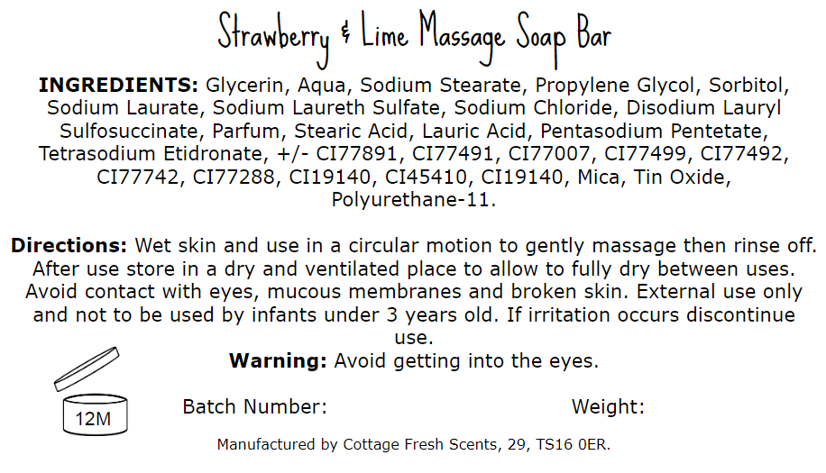 Strawberry & Lime Massage Soap Bar - Massage Soap Bar - Cottage Fresh Scents