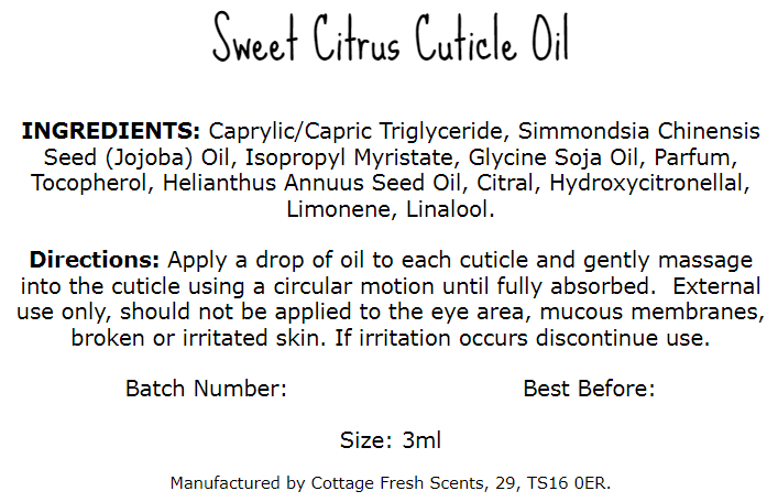 Sweet Citrus Cuticle Oil - Cuticle Oil - Cottage Fresh Scents
